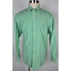 Polo Ralph Lauren Mens Green Stripe Cotton‎ Button Front Shirt Long Sleeve XXL